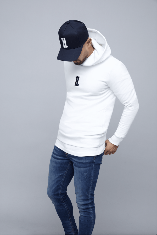 LOGO EMBROIDERED HOODIE - WHITE BLACK